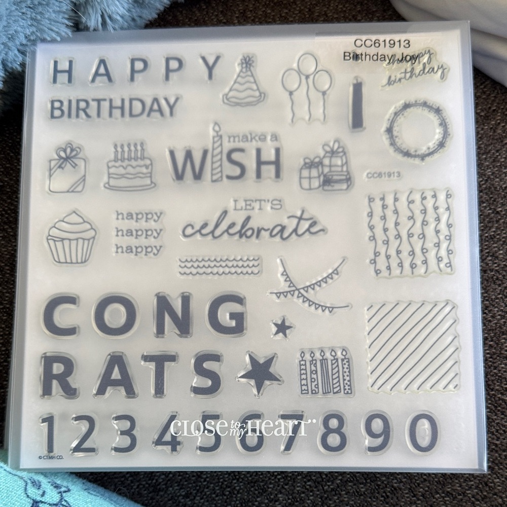 Close To My Heart Birthday Clear Stamp Set — White Accent